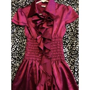 Dark Pink Ruffle Button Up Top